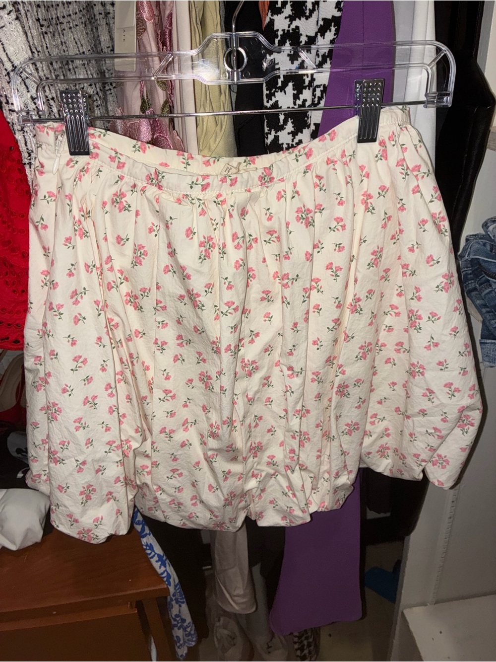 Peach Love California Cream Bubble Skirt with Pink Rose Print